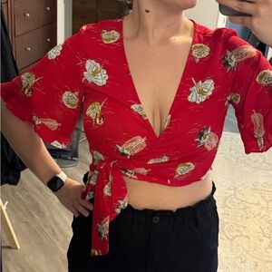 Red Chiffon Crop Top